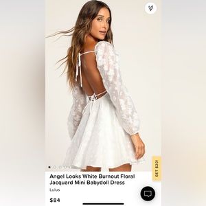 Lulus ‘Angel Looks White Burnout Floral Jacquard Mini Babydoll Dress’ in Medium